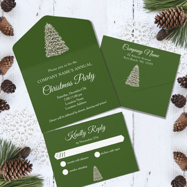 Elegant Christmas Tree Green Company Holiday Party All In One Invitation (Creator Uploaded)