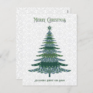 Elegant Christmas Tree Green White Personalised Holiday Postcard