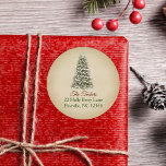 Elegant Christmas Tree Kraft Paper Return Address  Classic Round Sticker<br><div class="desc">This elegant design features a snowy Christmas tree with lights. Click the customise button for more flexibility in modifying the text and the graphics! Variations of this design as well as coordinating products are available in our shop, zazzle.com/store/doodlelulu. Contact us if you need this design applied to a specific product...</div>