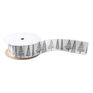 Elegant Christmas Tree Line Pattern Minimal Satin Ribbon