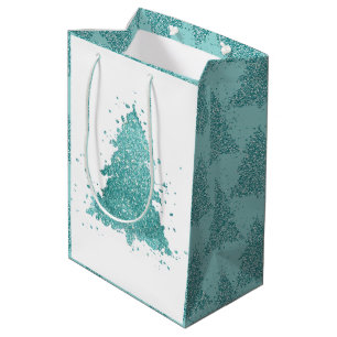 Elegant Christmas Tree Luxe Aqua Mint Splatter Medium Gift Bag
