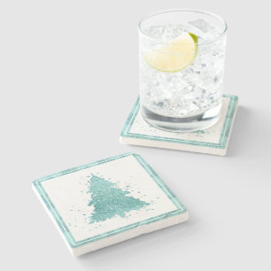 Elegant Christmas Tree   Luxe Aqua Mint Splatter Stone Coaster
