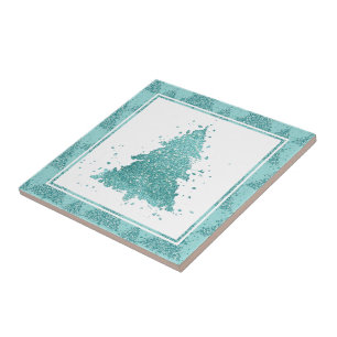 Elegant Christmas Tree Luxe Aqua Mint Splatter Tile