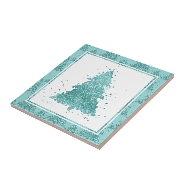 Elegant Christmas Tree | Luxe Aqua Mint Splatter Tile (Side)