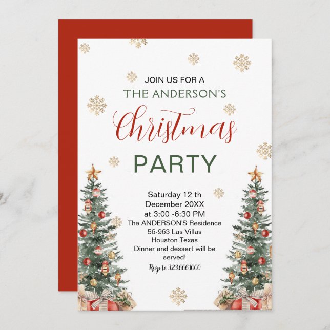 Elegant Christmas Tree Modern Party  Invitation (Front/Back)