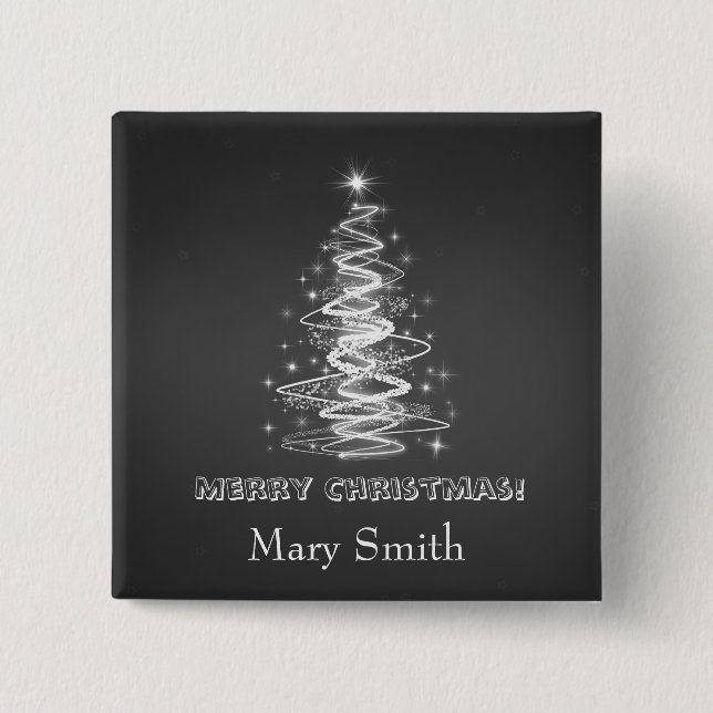 Elegant Christmas Tree Name Black Custom 15 Cm Square Badge (Front)