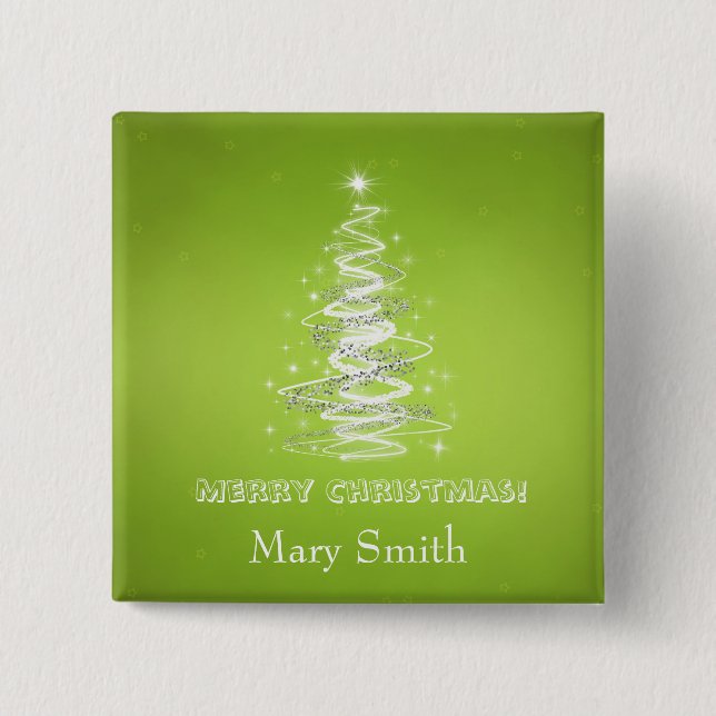 Elegant Christmas Tree Name Lime Green Custom 15 Cm Square Badge (Front)