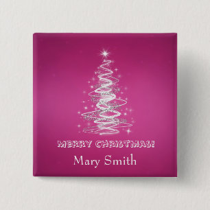 Elegant Christmas Tree Name Pink Custom 15 Cm Square Badge