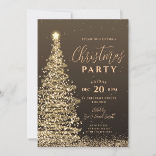 Elegant Christmas Tree Party Gold Holiday  Invitation