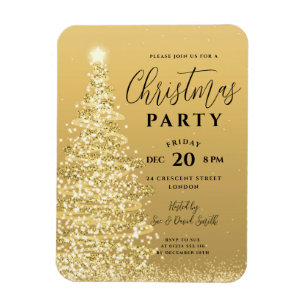 Elegant Christmas Tree Party Gold Holiday Invite Magnet