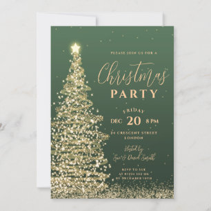 Elegant Christmas Tree Party Green Holiday  Invitation