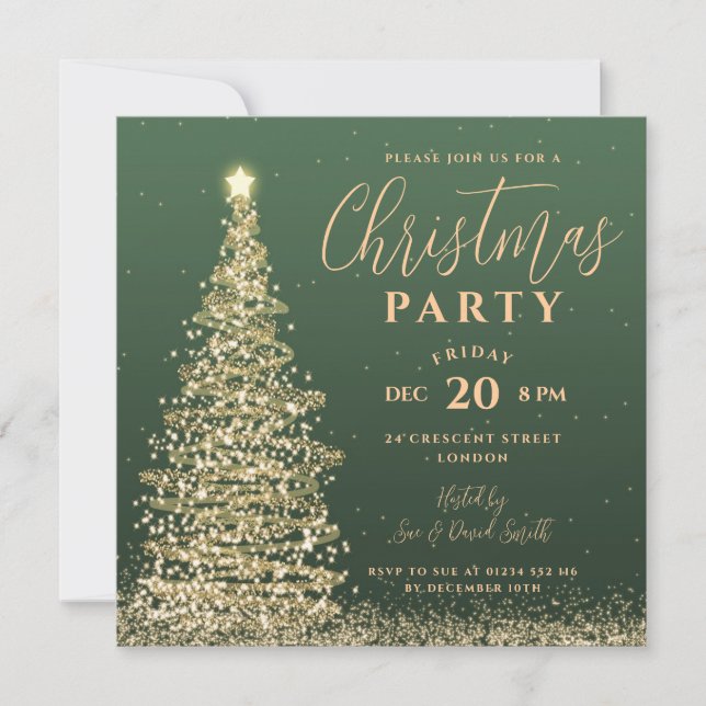 Elegant Christmas Tree Party Green Winter Holiday Invitation (Front)