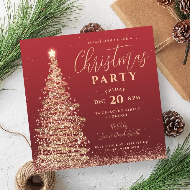 Elegant Christmas Tree Party Red Holiday Invitation (Elegant Christmas Tree Party Red Holiday Invitation)