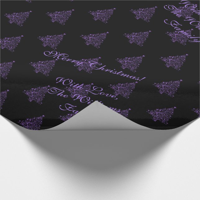 Elegant Christmas Tree Pattern Black Purple Wrapping Paper (Corner)