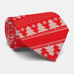 Elegant Christmas Tree Pattern Red Tie