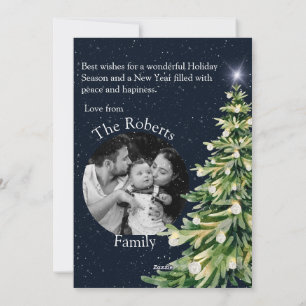 Elegant Christmas Tree Photo versicule Navy Blue  Holiday Card