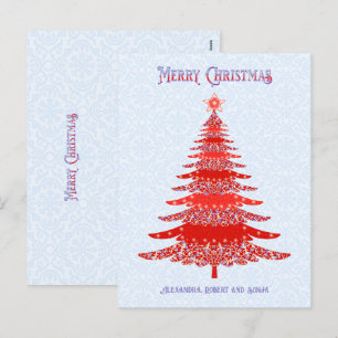Elegant Christmas Tree Red Blue Personalised Holiday Postcard