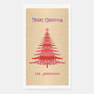 Elegant Christmas Tree Red Gold Name Ornaments Napkin