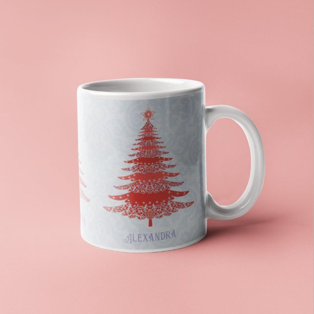 Elegant Christmas Tree Red Green Personalised Coffee Mug (Creator Uploaded)