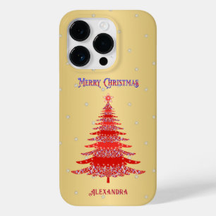 Elegant Christmas Tree Red Name Snowflakes Gold Case-Mate iPhone 14 Pro Case