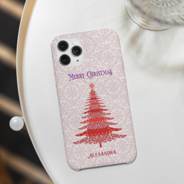 Elegant Christmas Tree Red Personalised Snowflakes Case-Mate iPhone Case (Creator Uploaded)