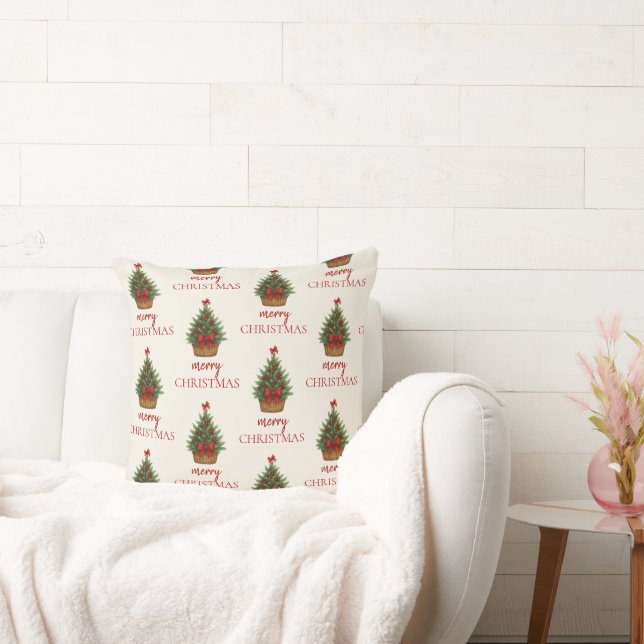 Elegant Christmas Tree – Red Ribbon  Cushion (Couch)