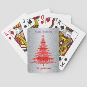 Elegant Christmas Tree Red Silver Name Ornaments Playing Cards