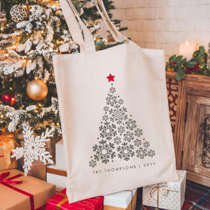 Elegant Christmas Tree Red Star Minimalist  Tote Bag