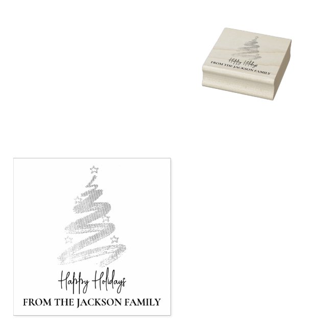 Elegant Christmas Tree Rubber Stamp (Stamped)