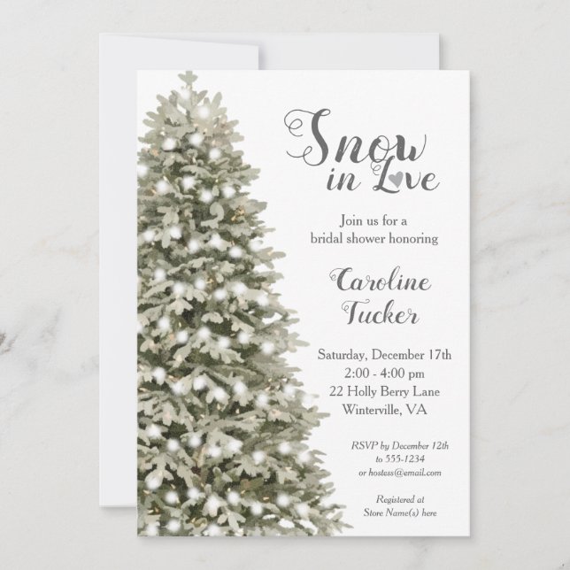 Elegant Christmas Tree Snow in Love Bridal Shower Invitation (Front)