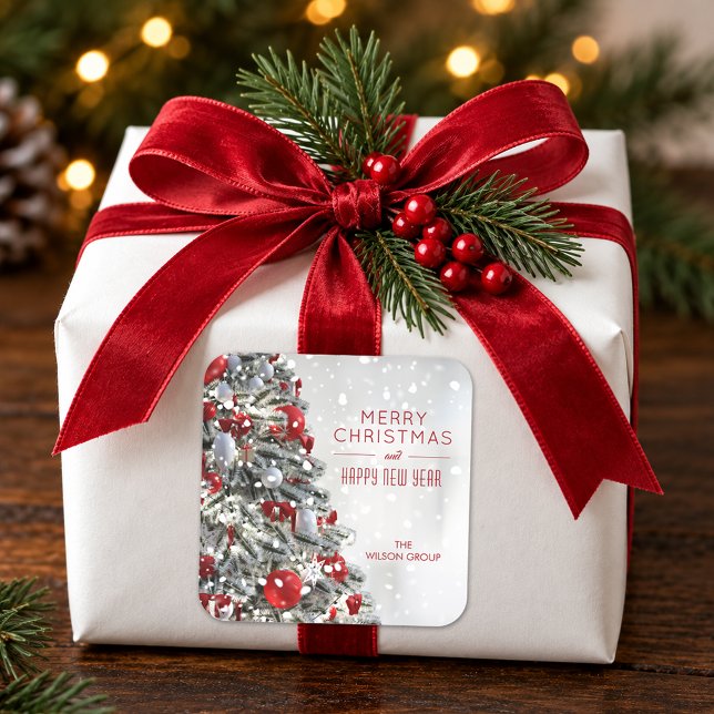 Elegant Christmas Tree Square Sticker (Elegant Christmas Tree  personalized square stickers - 3" or small 1-1/2)
