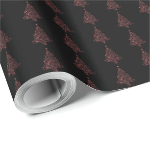 Elegant Christmas Tree Striped Pattern Black Red Wrapping Paper