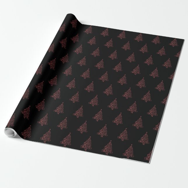 Elegant Christmas Tree Striped Pattern Black Red Wrapping Paper (Unrolled)