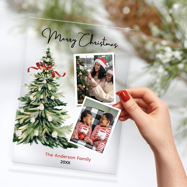 Elegant Christmas tree two photos personalized Acrylic Invitations (Creator Uploaded)