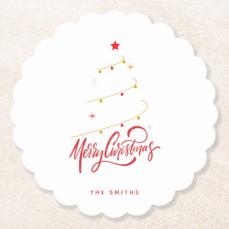 Elegant Christmas Tree Typography Script Paper Coaster
