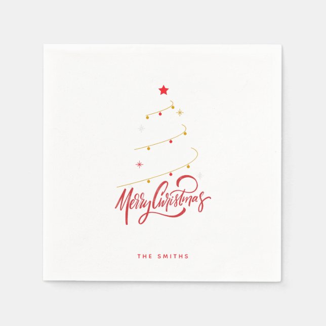Elegant Christmas Tree Typography Script Paper Napkin (Front)
