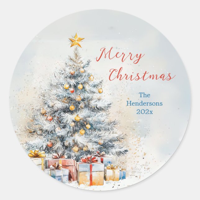 Elegant Christmas Tree Vintage Classic Round Sticker (Front)