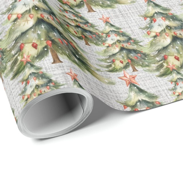 Elegant Christmas Tree Water Colour Wrapping Paper (Roll Corner)