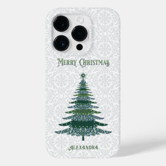 Elegant Christmas Tree White Green Personalised Case-Mate iPhone 14 Pro Case