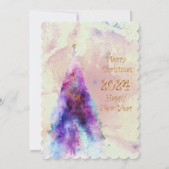 Elegant Christmas tree with golden text design Card (Front)