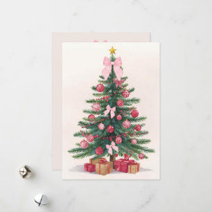 Elegant Christmas Tree with Pink Bows Holiday Card