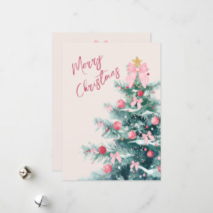 Elegant Christmas Tree with Pink Bows Holiday Card