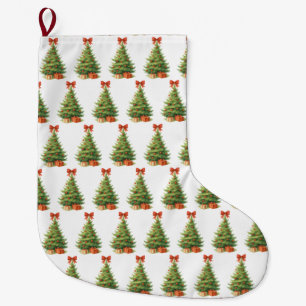 Elegant Christmas Tree with Red Bow & Presents - Large Christmas Stocking