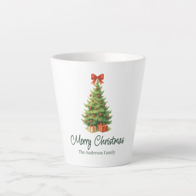 Elegant Christmas Tree with Red Bow & Presents -  Latte Mug (Front)