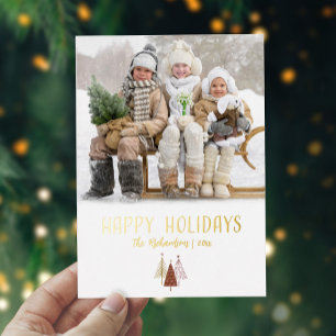 Elegant Christmas Trees Family Photo Gold Happy