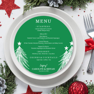 Elegant Christmas Trees on Green Round Menu
