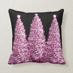 Elegant Christmas Trees Pink Cushion