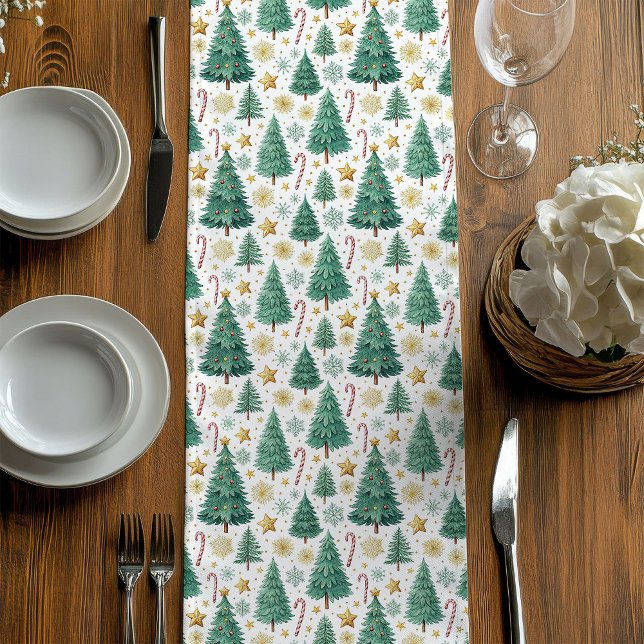 Elegant Christmas Trees Red Green Holiday Runner (Elegant Christmas Trees Red Green Holiday Table Run)
