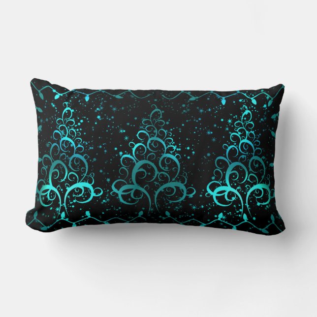 Elegant Christmas trees teal turquoise black Lumbar Cushion (Front)
