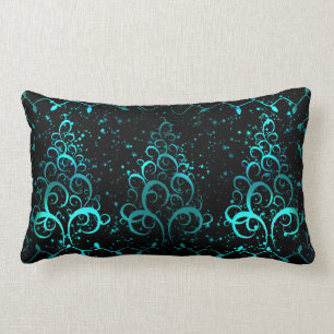 Elegant Christmas trees teal turquoise black Lumbar Cushion